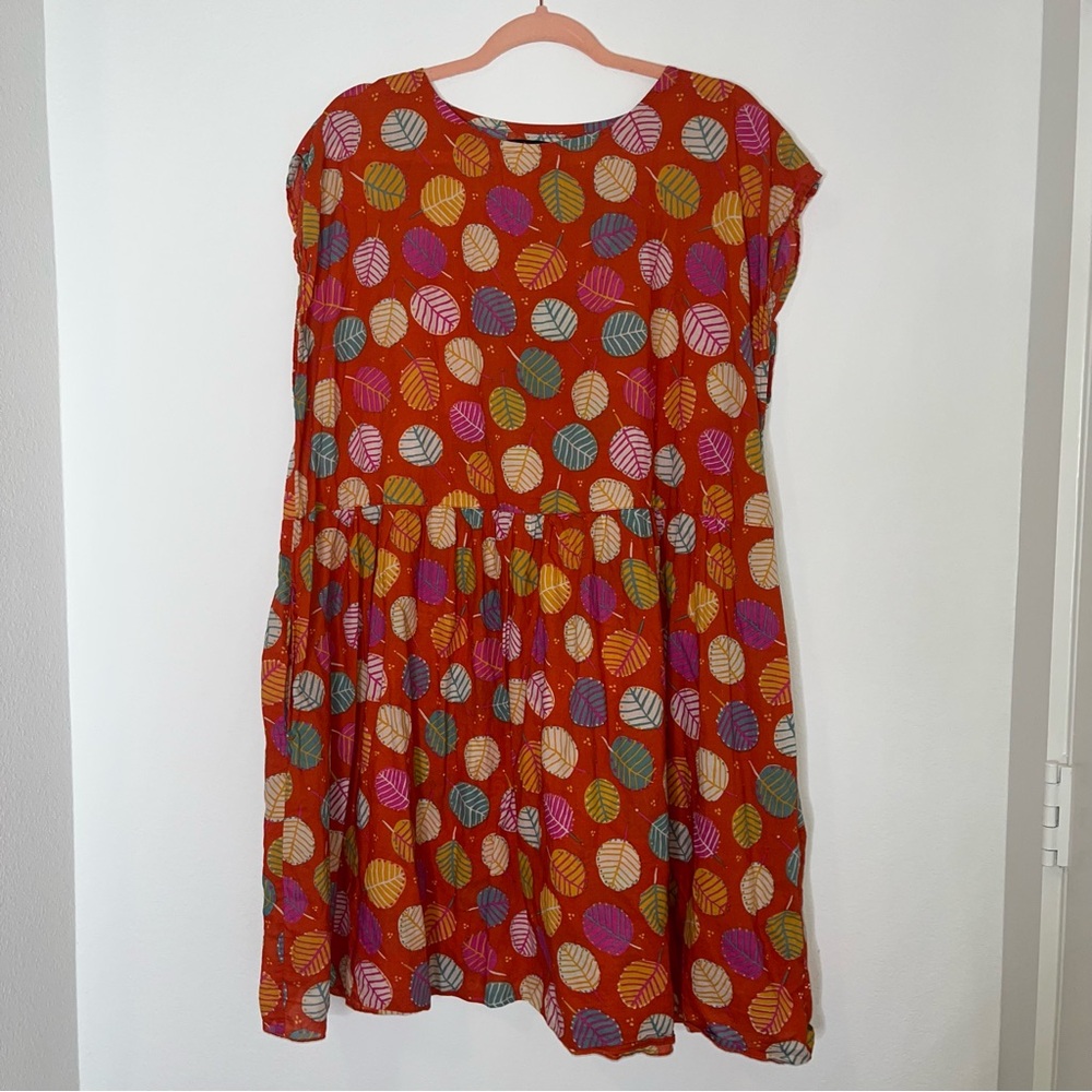 GUDRUN SJODEN | Colorful Leaf Print Dress Large